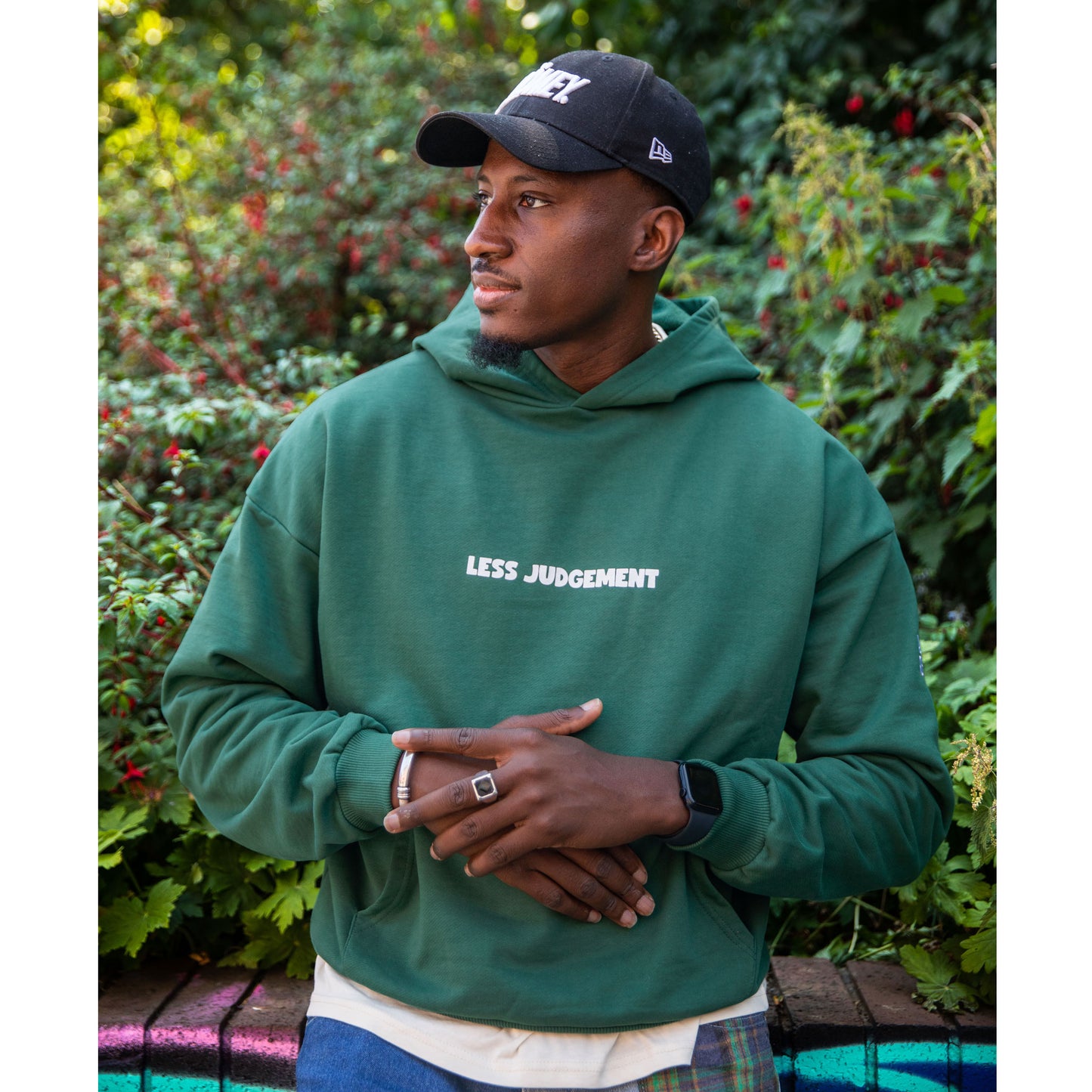 Less Judgement Hoodie - Dark Green - Front